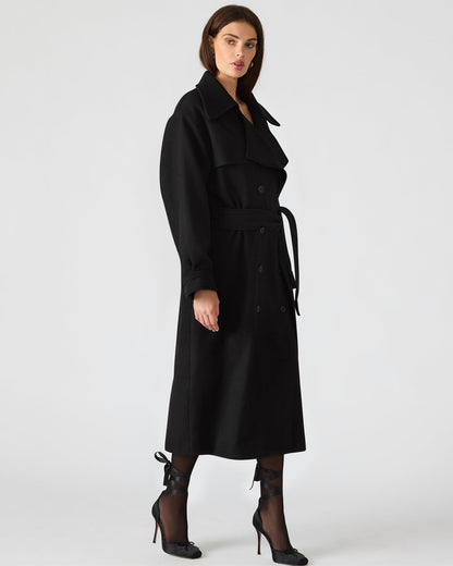ENORA Black Long-Sleeved Button-Up Collared Women's Trench Coat | Steve Madden