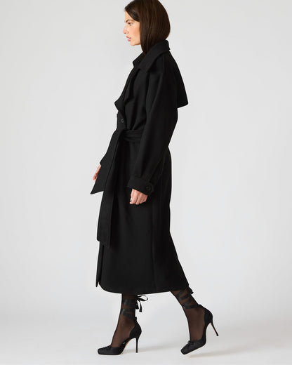 ENORA Black Long-Sleeved Button-Up Collared Women's Trench Coat | Steve Madden