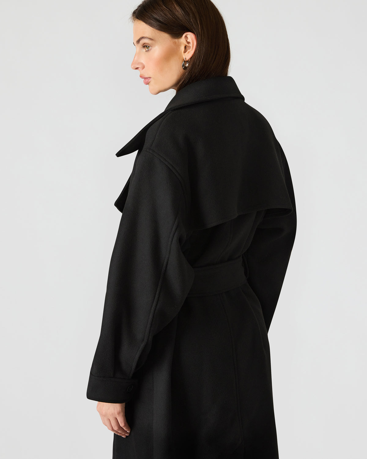ENORA Black Long-Sleeved Button-Up Collared Women's Trench Coat | Steve Madden