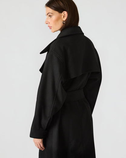 ENORA Black Long-Sleeved Button-Up Collared Women's Trench Coat | Steve Madden