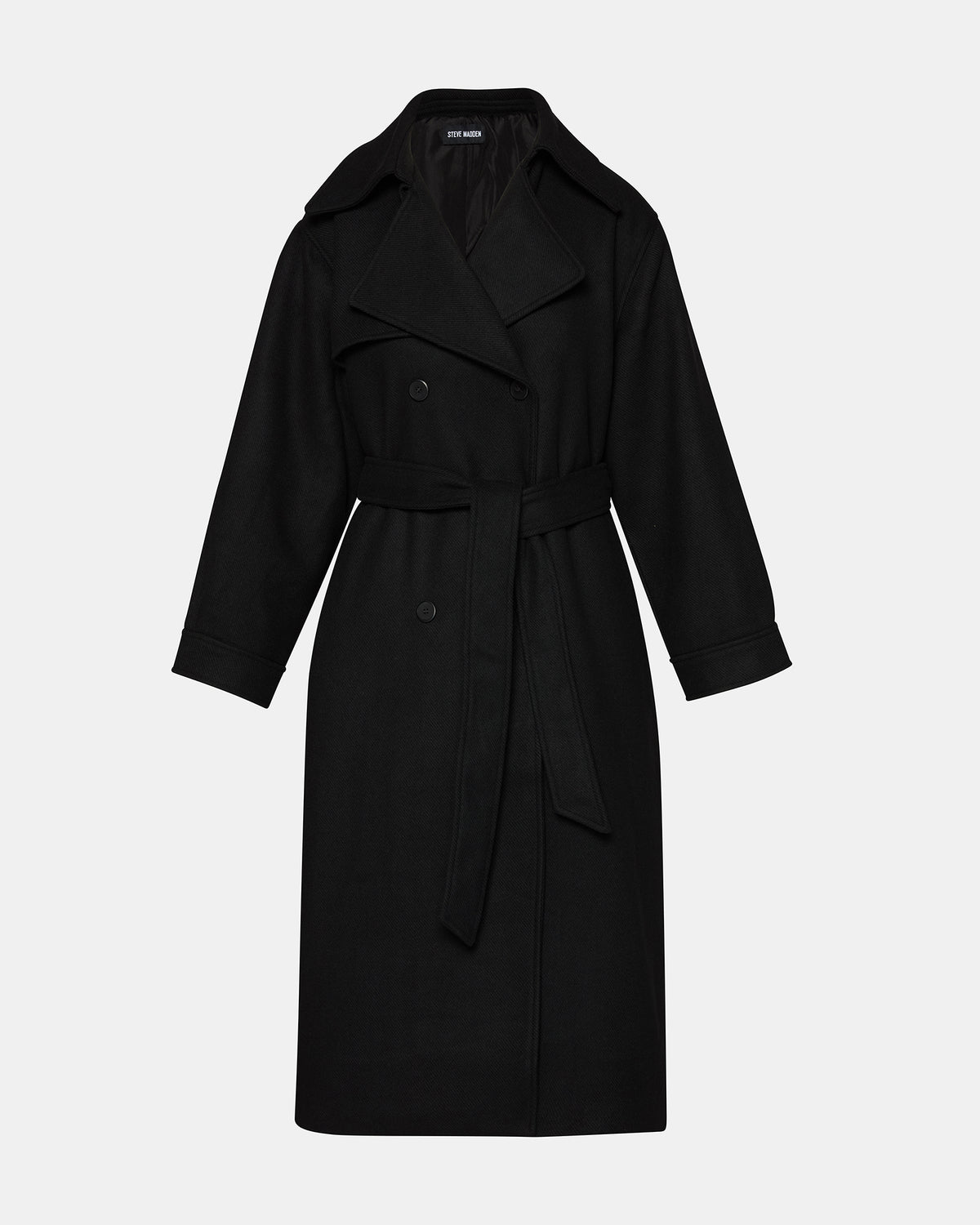 ENORA Black Long-Sleeved Button-Up Collared Women's Trench Coat | Steve Madden