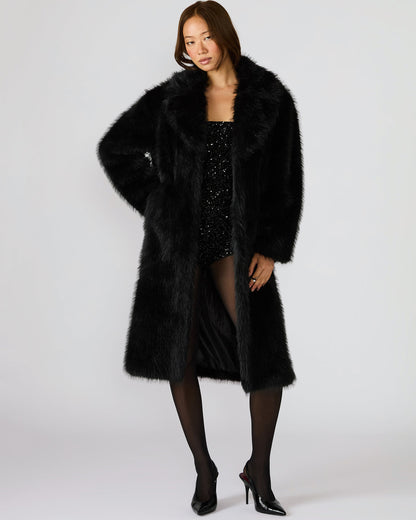 LARKIN Black Long-Sleeved Faux Fur Women's Coat | Steve Madden