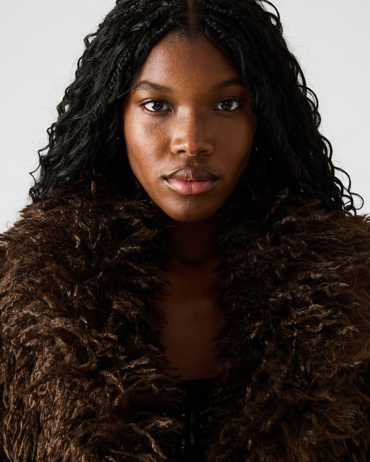 INAYA Dark Espresso Long-Sleeved Faux Fur Shaggy Women's Coat | Steve Madden