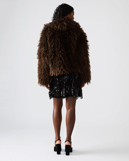 INAYA Dark Espresso Long-Sleeved Faux Fur Shaggy Women's Coat | Steve Madden