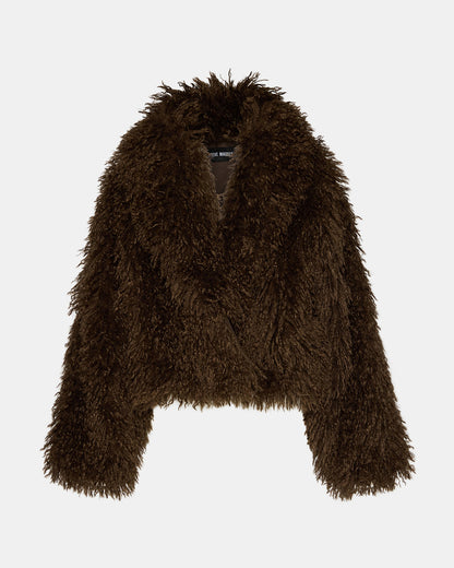 INAYA Dark Espresso Long-Sleeved Faux Fur Shaggy Women's Coat | Steve Madden