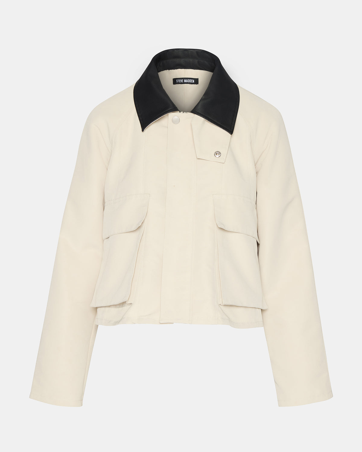 JUSTINA Barn Oatmeal Long-Sleeved Button-Up Women's Jacket | Steve Madden