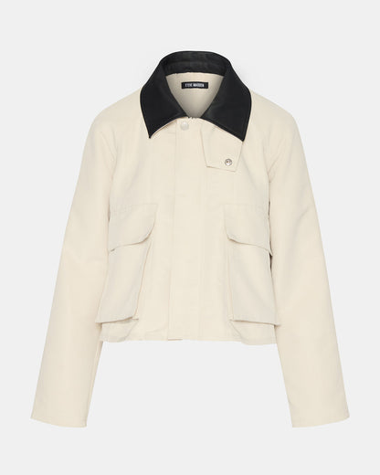 JUSTINA Barn Oatmeal Long-Sleeved Button-Up Women's Jacket | Steve Madden