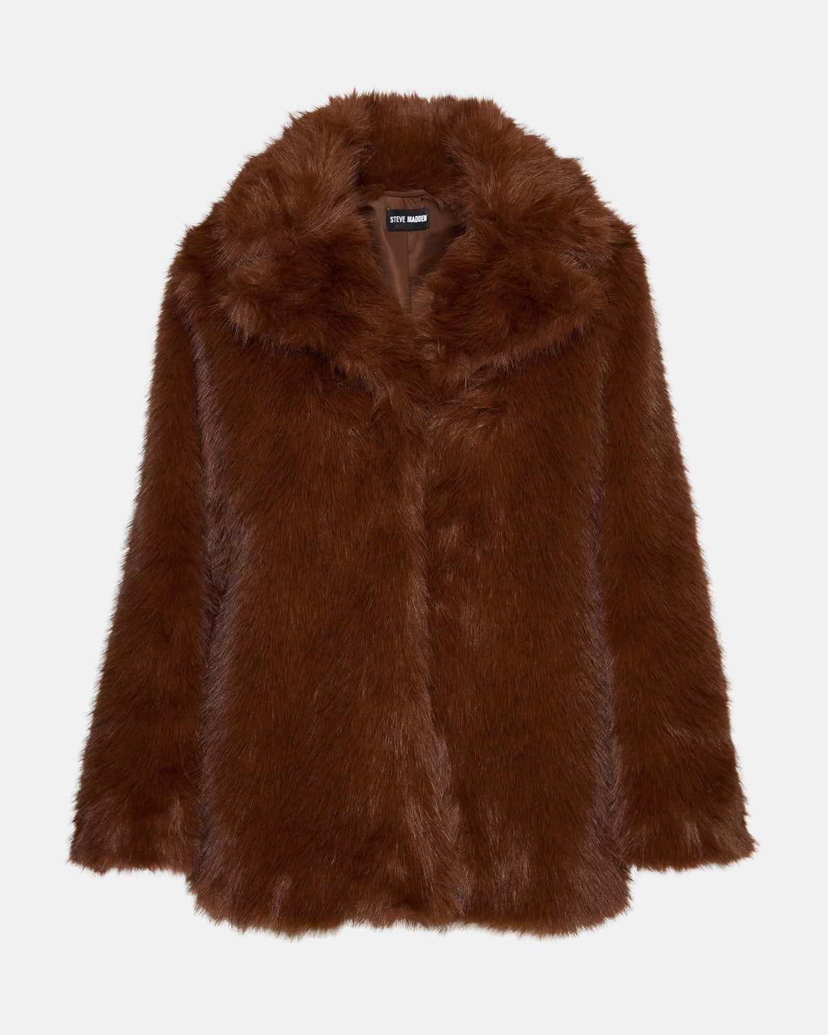 KINDRA Brown Faux Fur Collared Women's Coat | Steve Madden