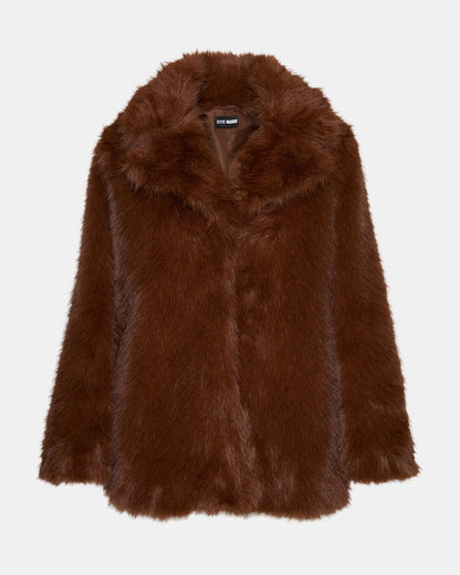 KINDRA Brown Faux Fur Collared Women's Coat | Steve Madden