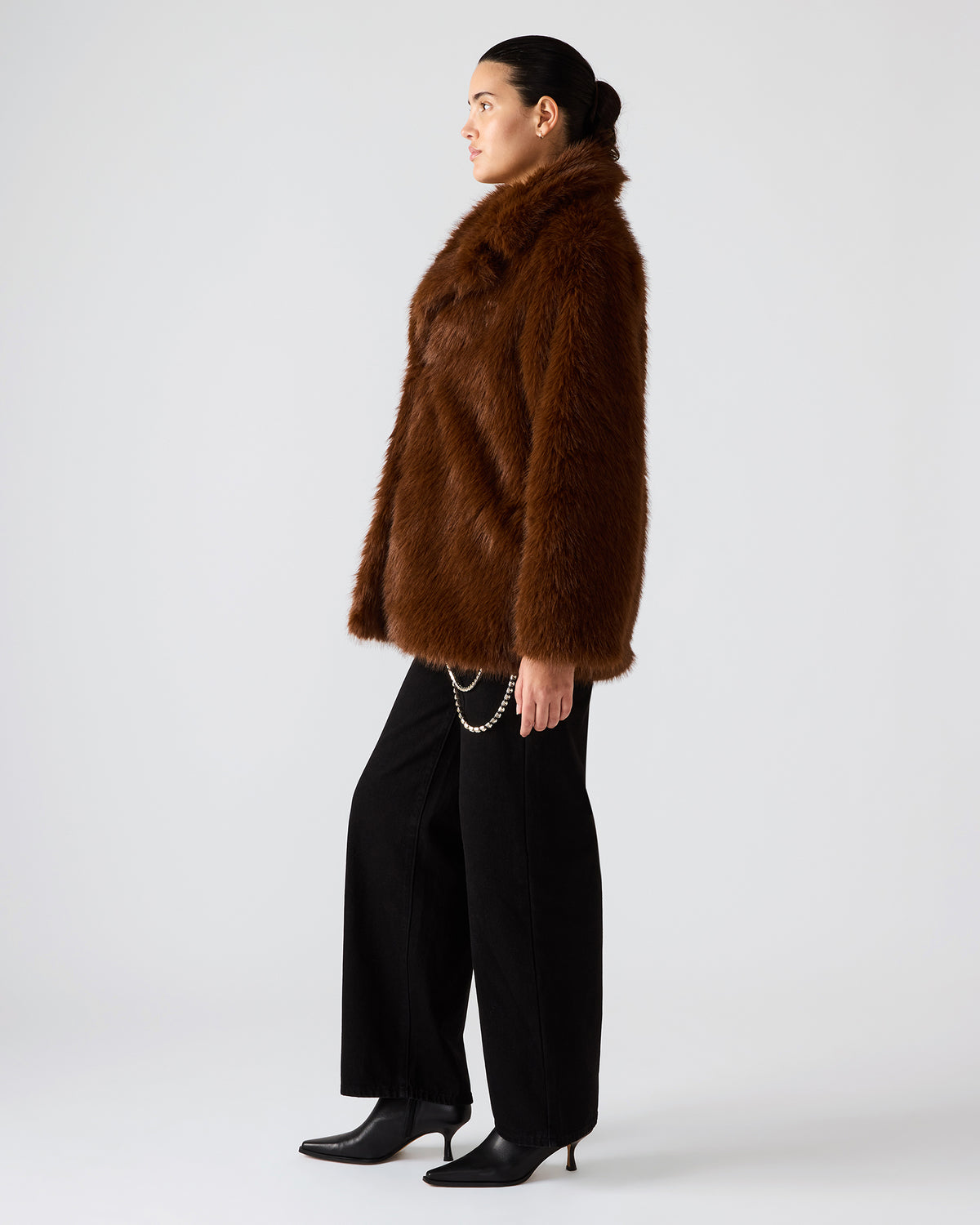 KINDRA Brown Faux Fur Collared Women's Coat | Steve Madden