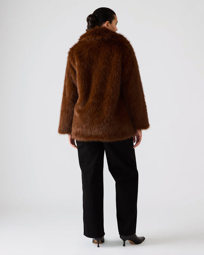 KINDRA Brown Faux Fur Collared Women's Coat | Steve Madden