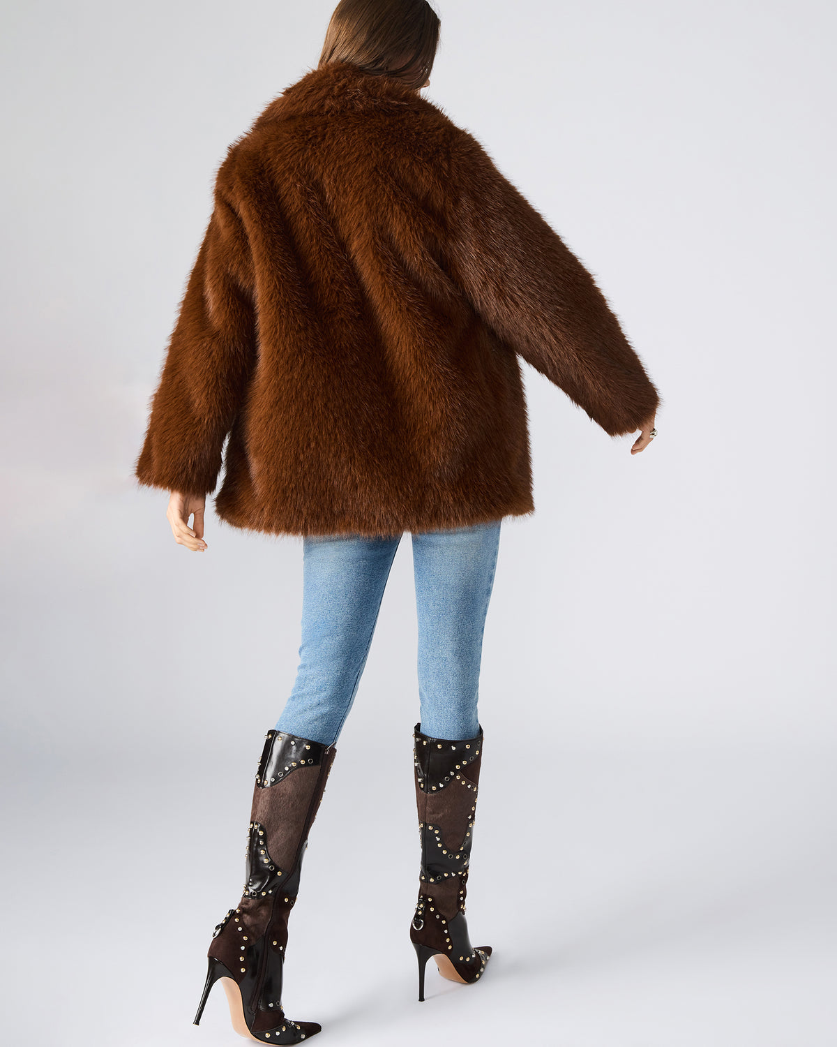 KINDRA Brown Faux Fur Collared Women's Coat | Steve Madden