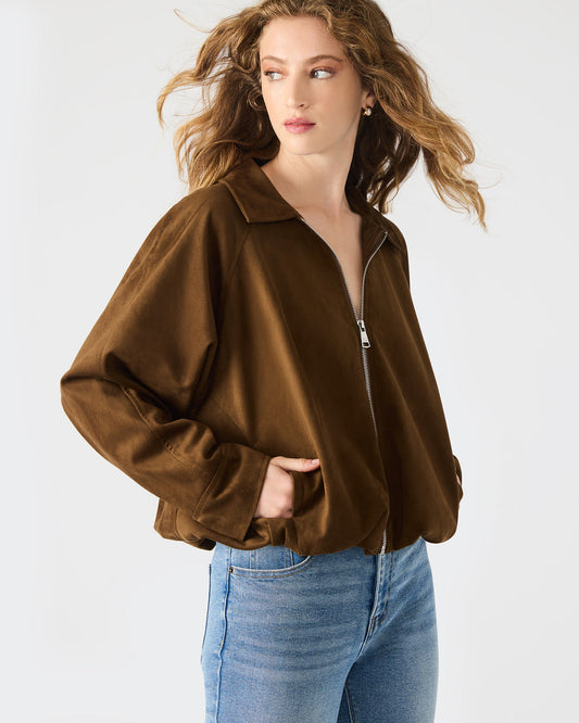 MACKEY Chestnut Long-Sleeved Zip-Up Women's Jacket | Steve Madden