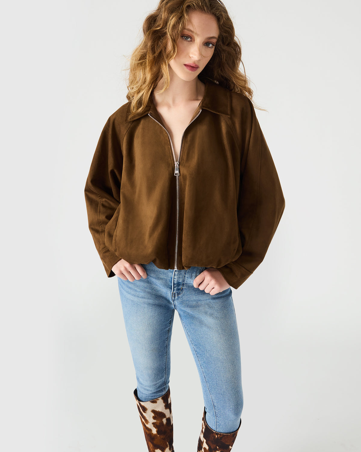 MACKEY Chestnut Long-Sleeved Zip-Up Women's Jacket | Steve Madden