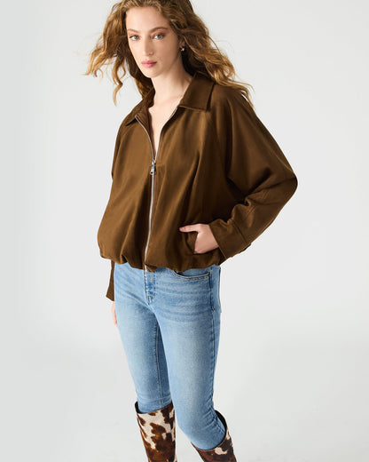 MACKEY Chestnut Long-Sleeved Zip-Up Women's Jacket | Steve Madden