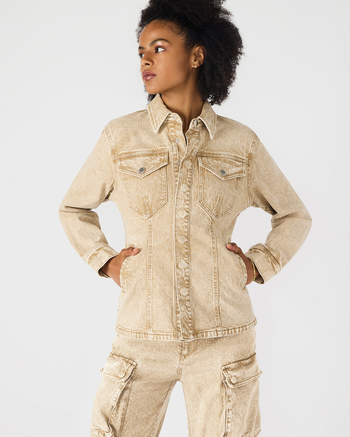 PARC Cafe Au Lait Long-Sleeved Button-Up Denim Women's Jacket | Steve Madden
