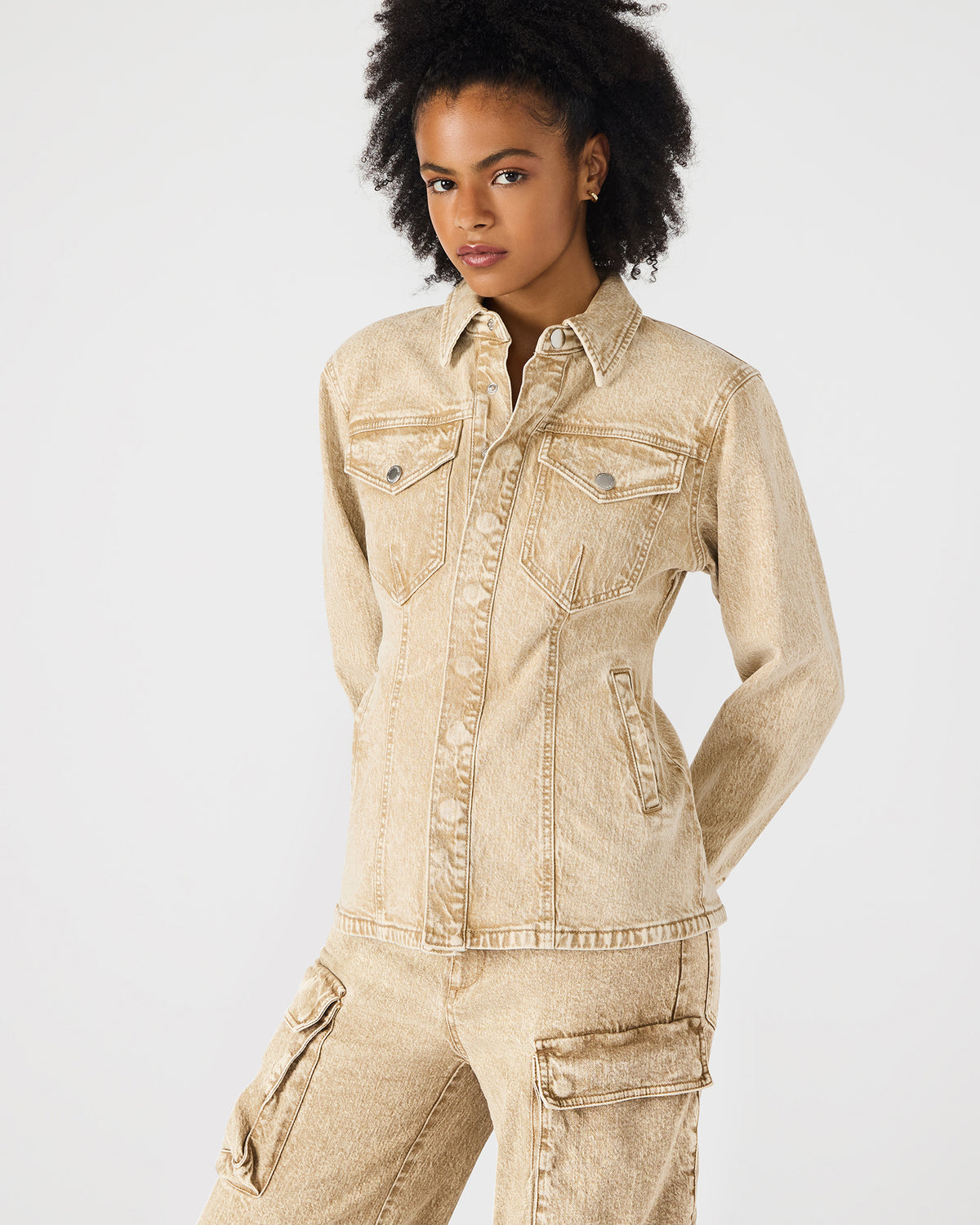 PARC Cafe Au Lait Long-Sleeved Button-Up Denim Women's Jacket | Steve Madden
