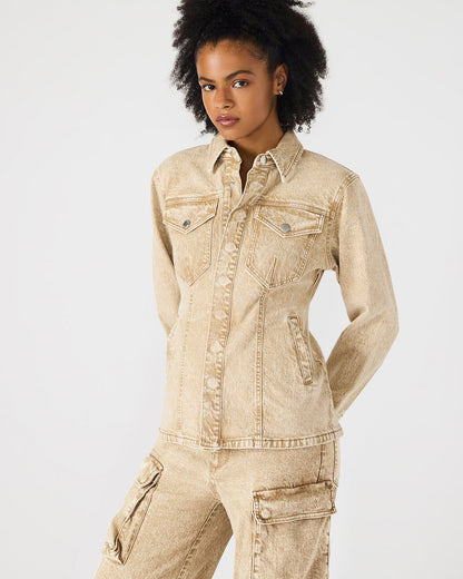 PARC Cafe Au Lait Long-Sleeved Button-Up Denim Women's Jacket | Steve Madden