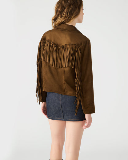 DALLAS Chestnut Long-Sleeved Button-Up Fringe Women's Jacket | Steve Madden