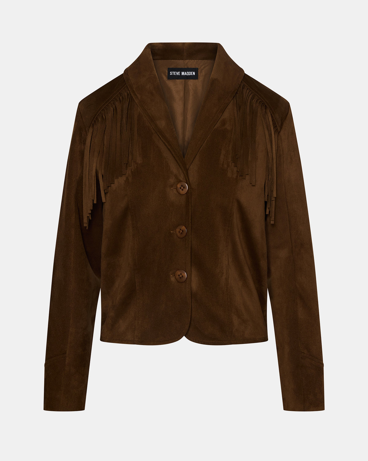 DALLAS Chestnut Long-Sleeved Button-Up Fringe Women's Jacket | Steve Madden