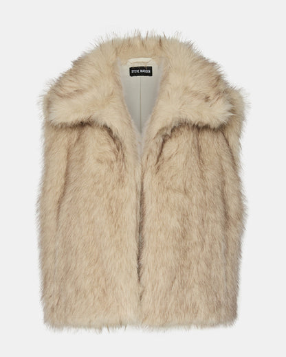 SAFIRA Natural Faux Fur Sleeveless Collared Women's Vest | Steve Madden