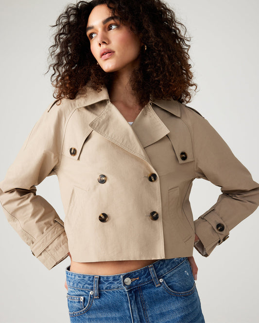 SIRUS Khaki Women's Cropped Denim Trench Coat | Steve Madden
