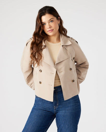 SIRUS Khaki Women's Cropped Denim Trench Coat | Steve Madden