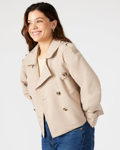SIRUS Khaki Women's Cropped Denim Trench Coat | Steve Madden