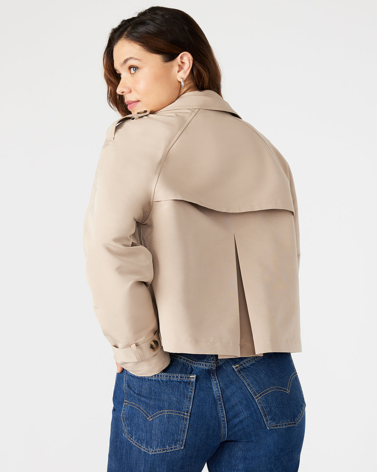 SIRUS Khaki Women's Cropped Denim Trench Coat | Steve Madden