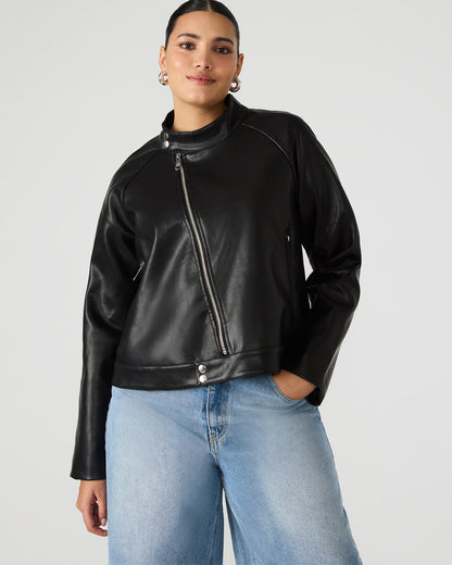 JETT Black Long-Sleeved Faux Leather Zip-Up Women's Jacket | Steve Madden