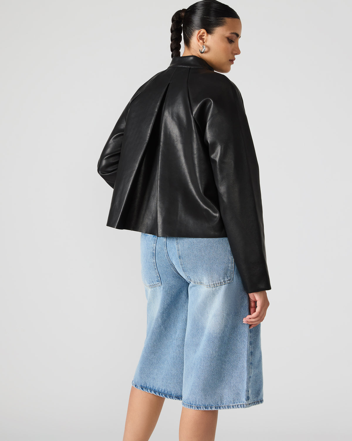 JETT Black Long-Sleeved Faux Leather Zip-Up Women's Jacket | Steve Madden