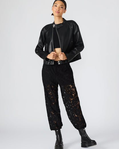 JETT Black Long-Sleeved Faux Leather Zip-Up Women's Jacket | Steve Madden
