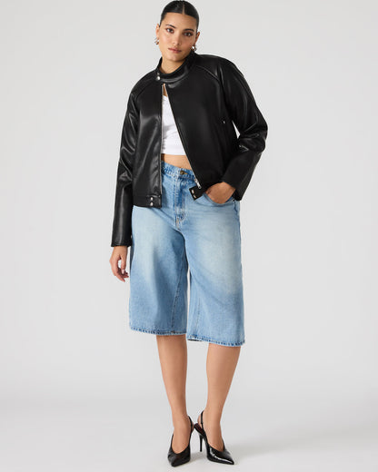 JETT Black Long-Sleeved Faux Leather Zip-Up Women's Jacket | Steve Madden