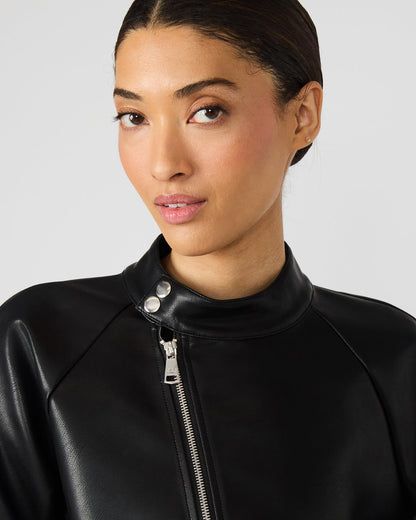 JETT Black Long-Sleeved Faux Leather Zip-Up Women's Jacket | Steve Madden