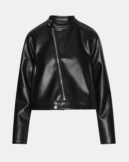 JETT Black Long-Sleeved Faux Leather Zip-Up Women's Jacket | Steve Madden