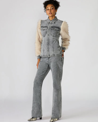 PARKER Fog Faux Fur Long-Sleeved Button-Up Denim Women's Jacket | Steve Madden