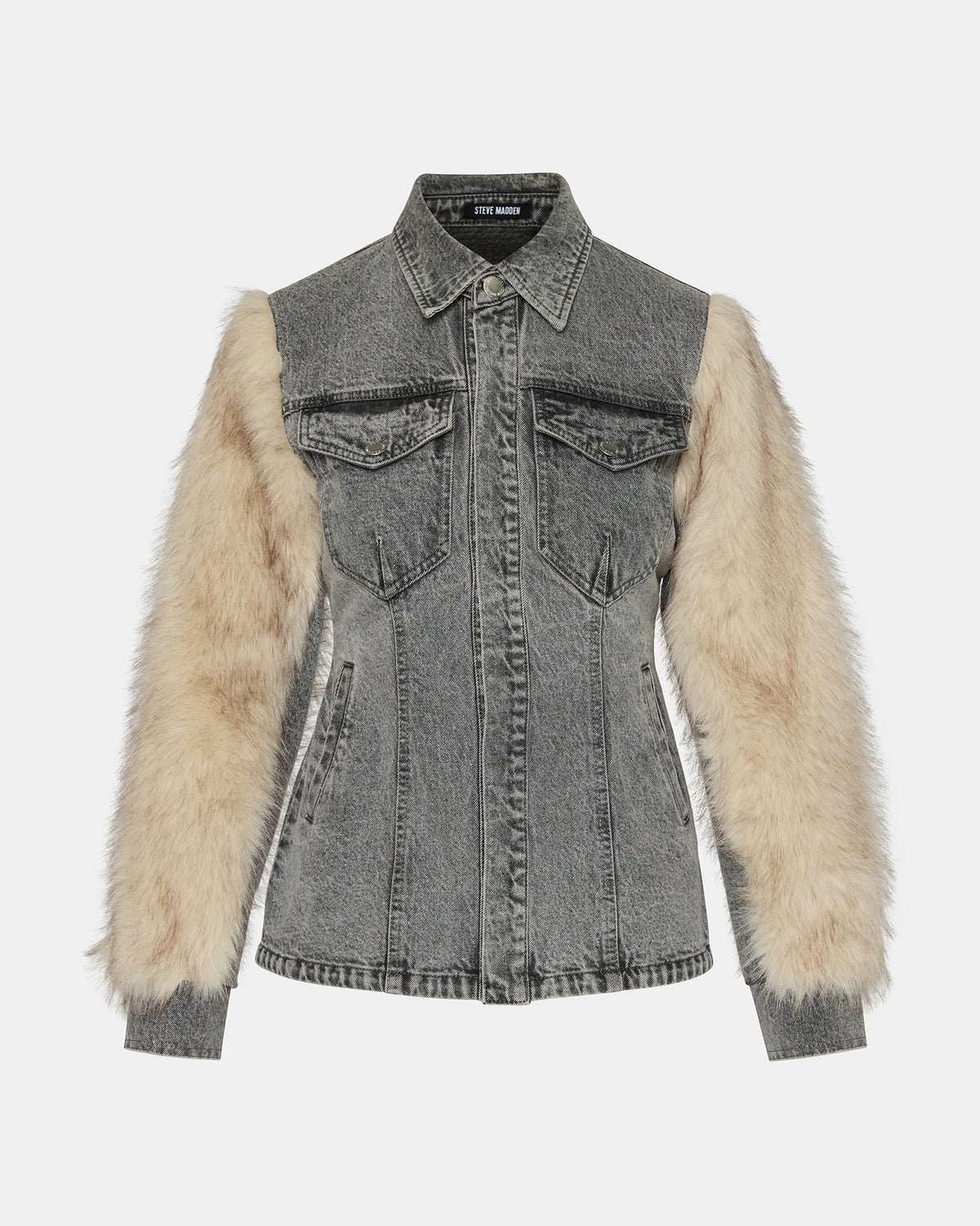 PARKER Fog Faux Fur Long-Sleeved Button-Up Denim Women's Jacket | Steve Madden