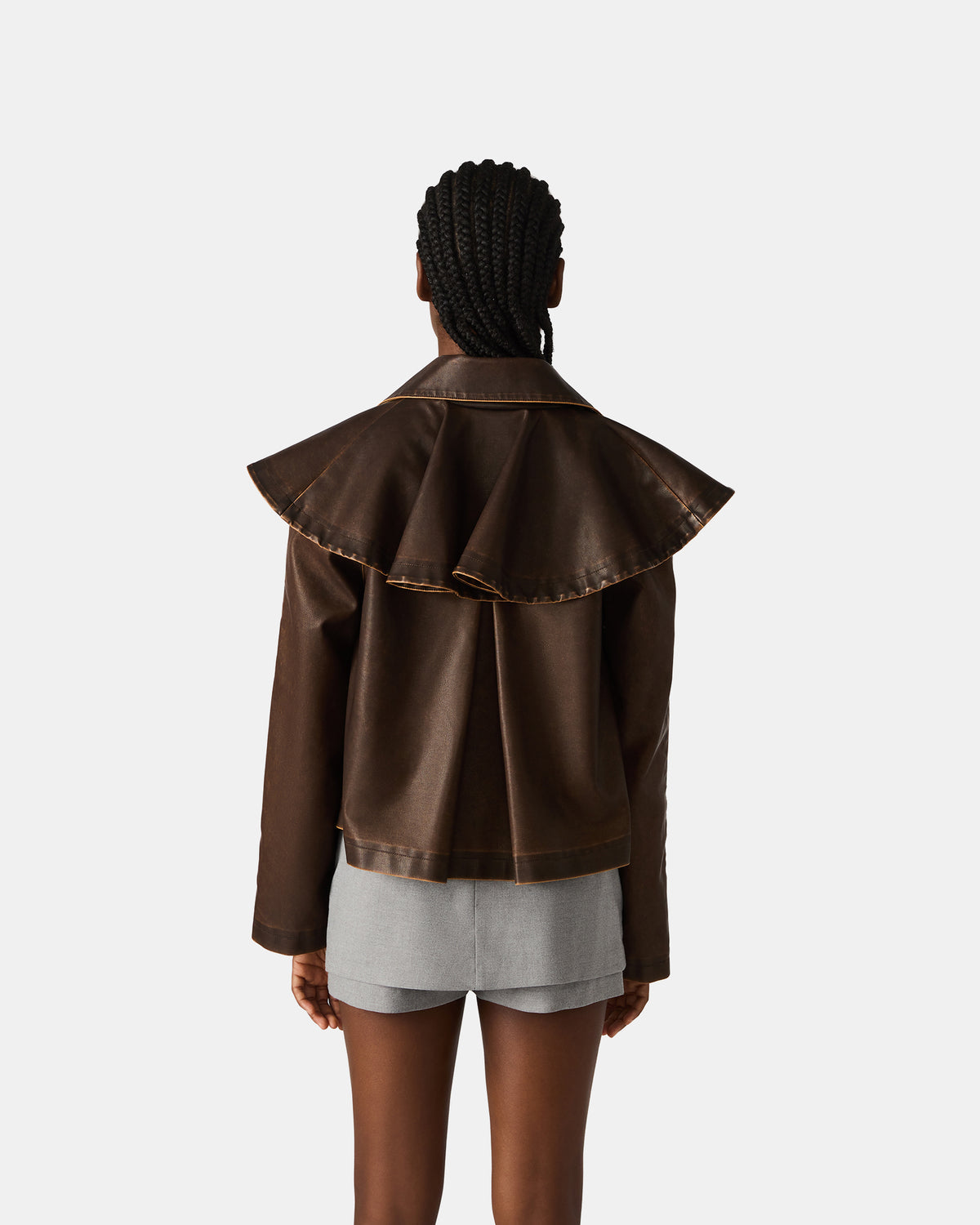 VARVARA Chocolate Long-Sleevd Faux Leather Women's Jacket | Steve Madden