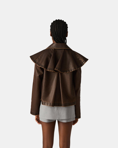 VARVARA Chocolate Long-Sleevd Faux Leather Women's Jacket | Steve Madden