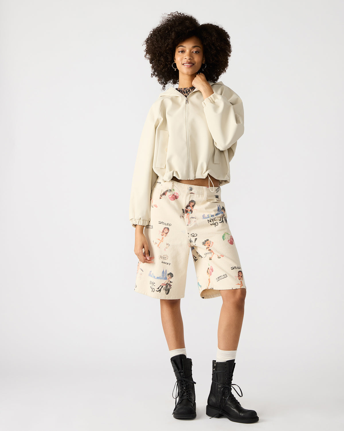 LUMI Bone Women's Faux Leather Hooded Jacket | Steve Madden