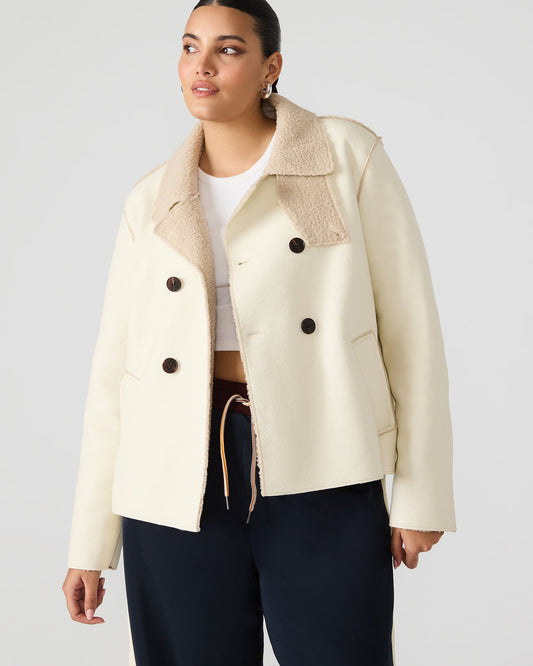 LIV Cream Button-Up Long-Sleeved Collared Women's Coat | Steve Madden