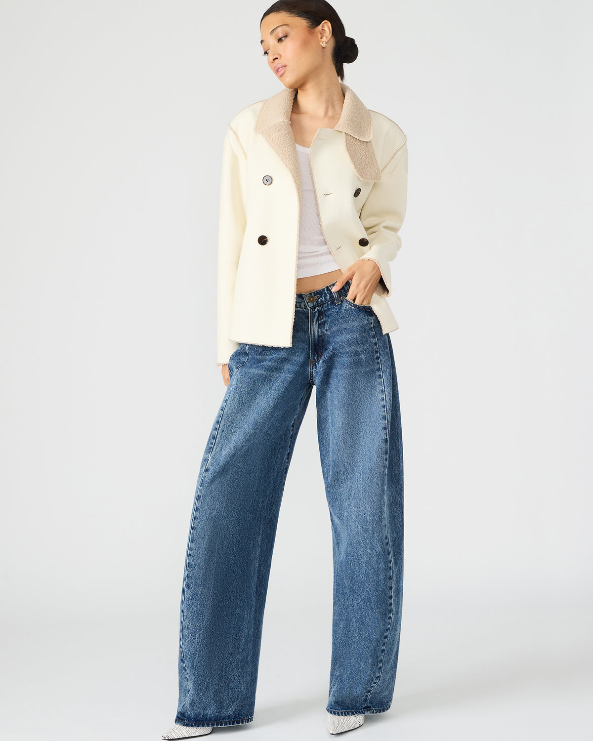 LIV Cream Button-Up Long-Sleeved Collared Women's Coat | Steve Madden