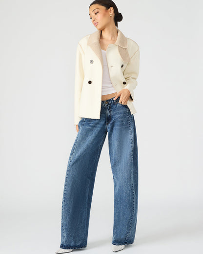 LIV Cream Button-Up Long-Sleeved Collared Women's Coat | Steve Madden