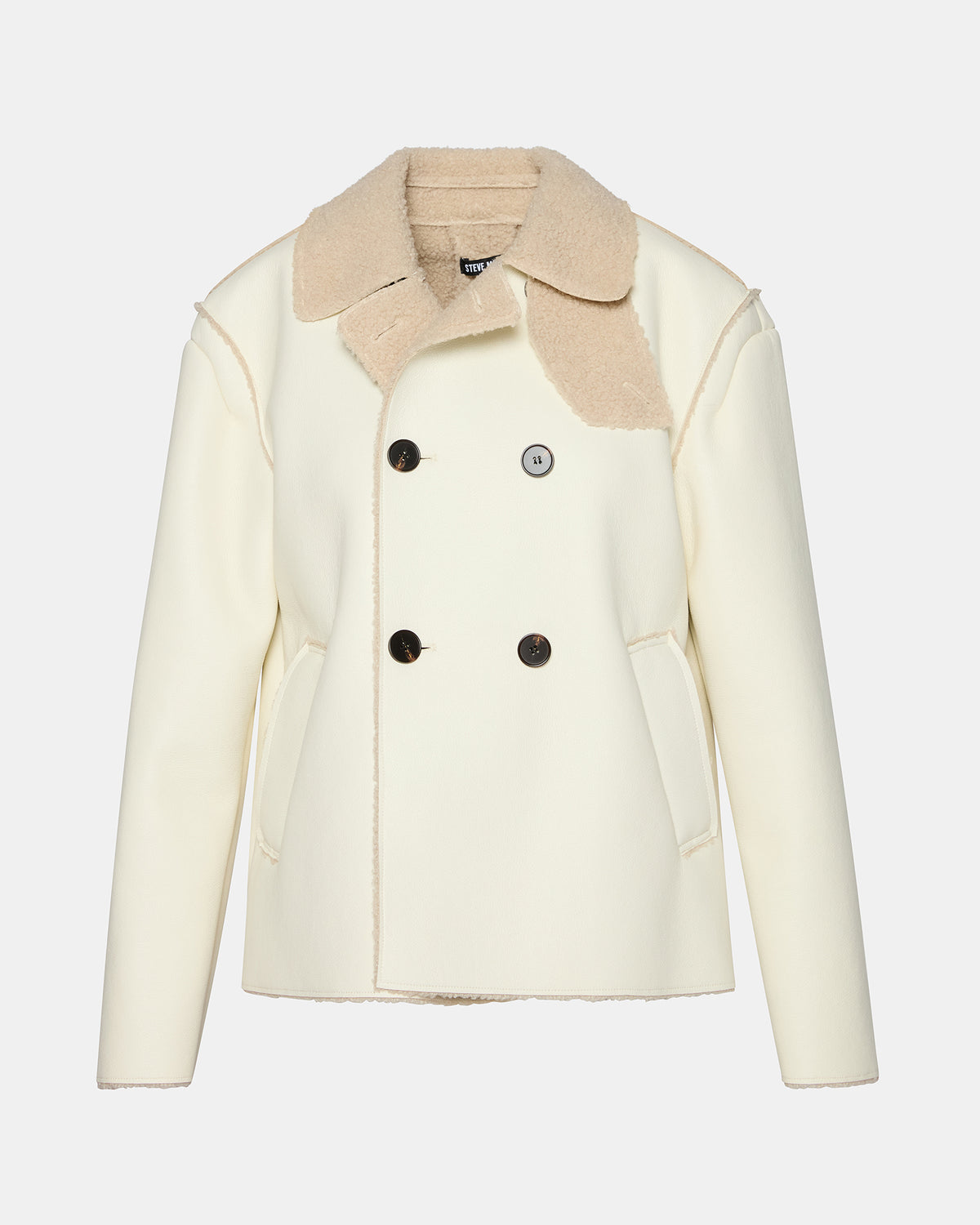 LIV Cream Button-Up Long-Sleeved Collared Women's Coat | Steve Madden