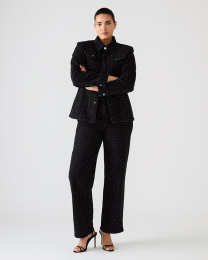 PARC Black Crystal Rhinestone Embellished Long-Sleeved Button-Up Denim Women's Jacket | Steve Madden