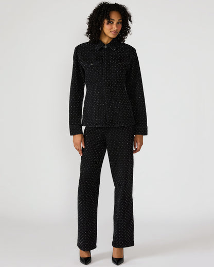 PARC Black Crystal Rhinestone Embellished Long-Sleeved Button-Up Denim Women's Jacket | Steve Madden