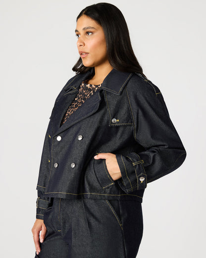 SIRUS Indigo Women's Cropped Denim Trench Coat | Steve Madden
