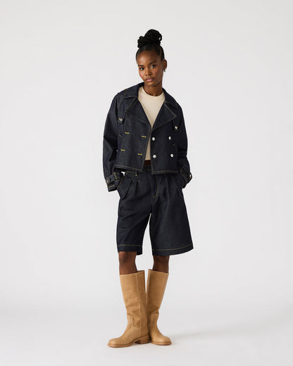 SIRUS Indigo Women's Cropped Denim Trench Coat | Steve Madden