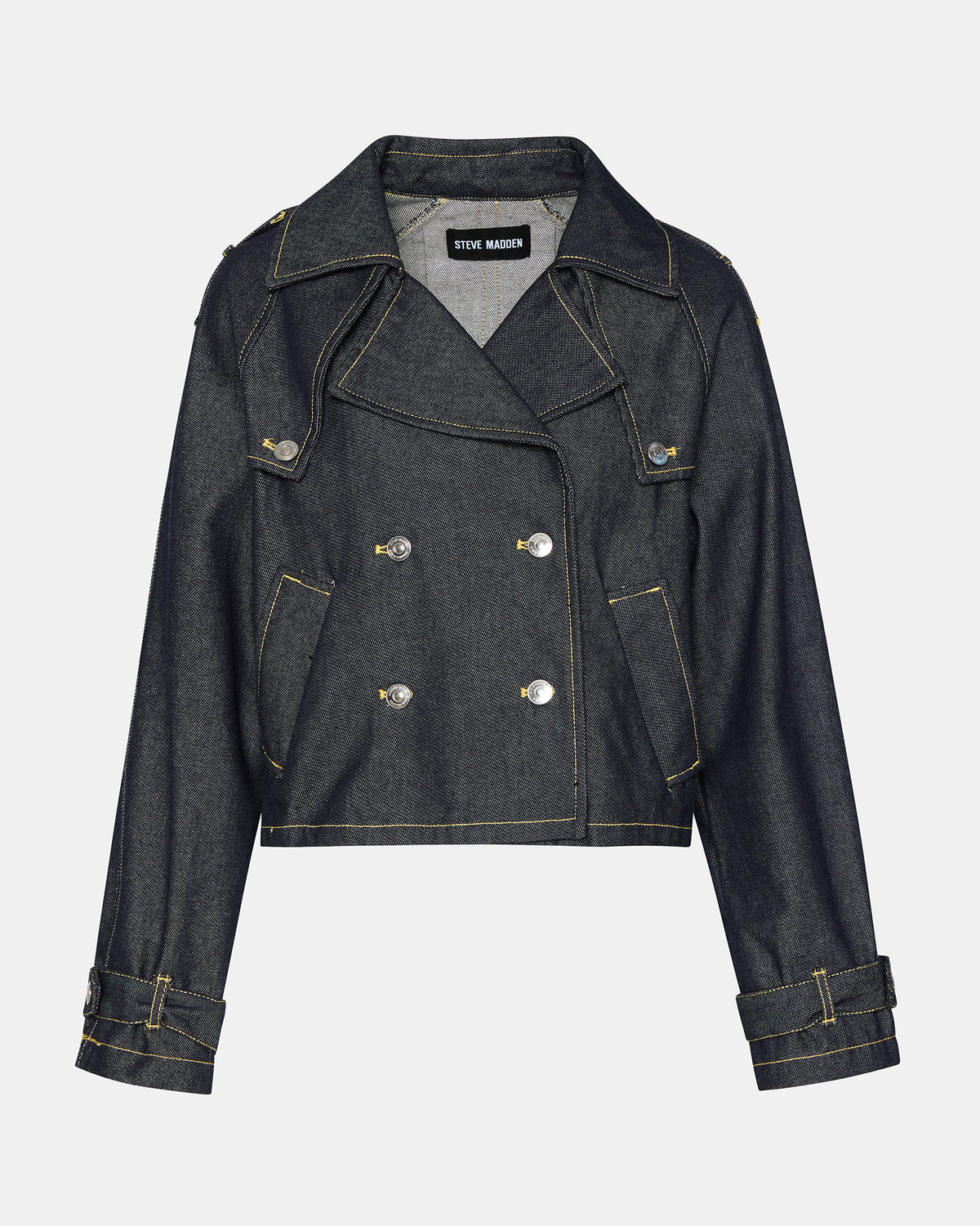 SIRUS Indigo Women's Cropped Denim Trench Coat | Steve Madden