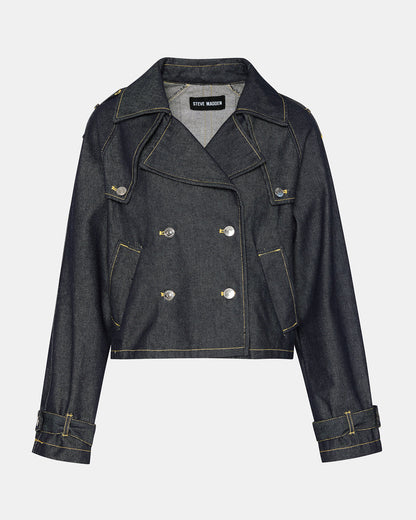SIRUS Indigo Women's Cropped Denim Trench Coat | Steve Madden